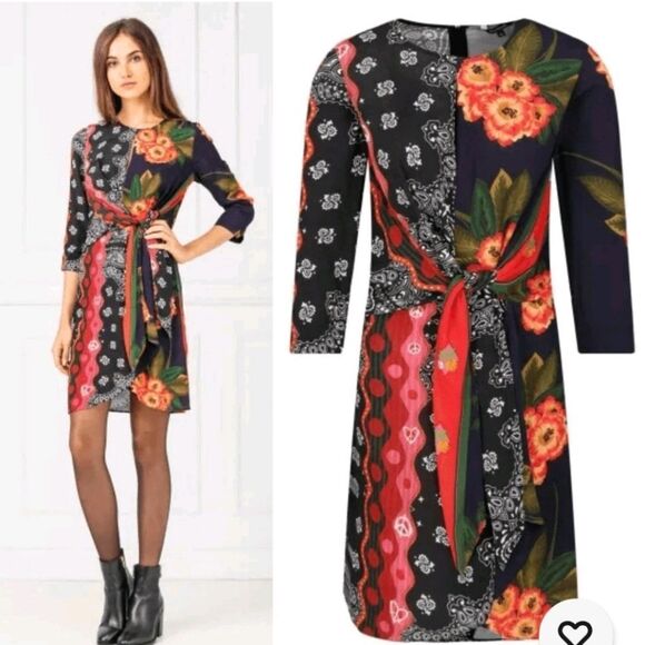 Desigual Dana colorful draped bandana print dress size 42=6 - Picture 1 of 9